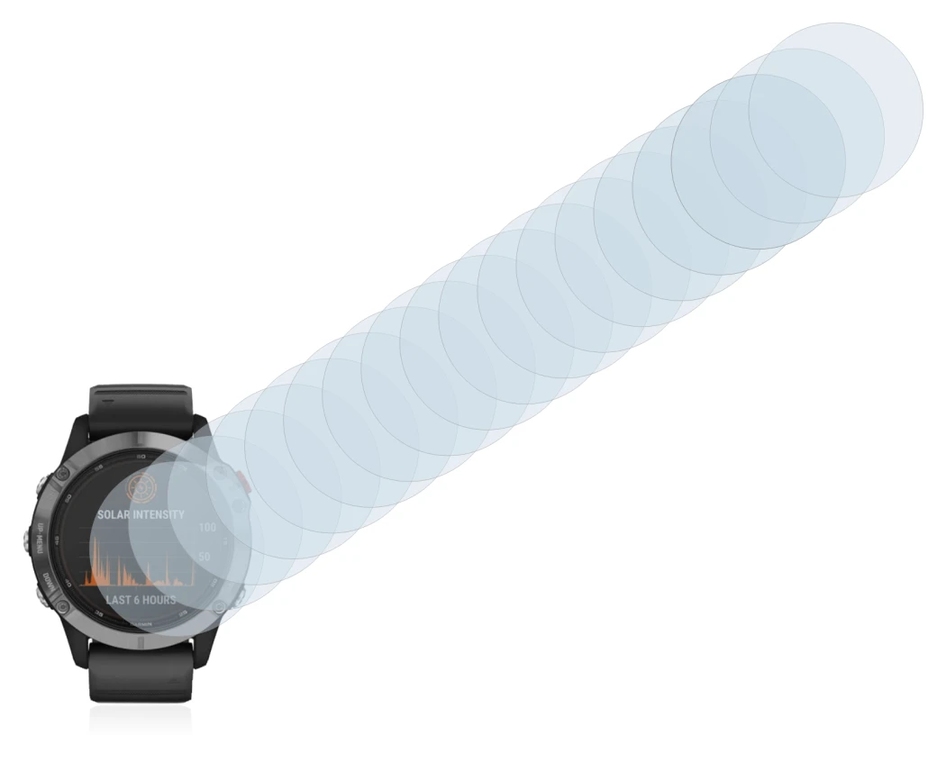 Imagen del dispositivo Garmin Fenix 6 Solar con una amplia variedad de protectores de pantalla.