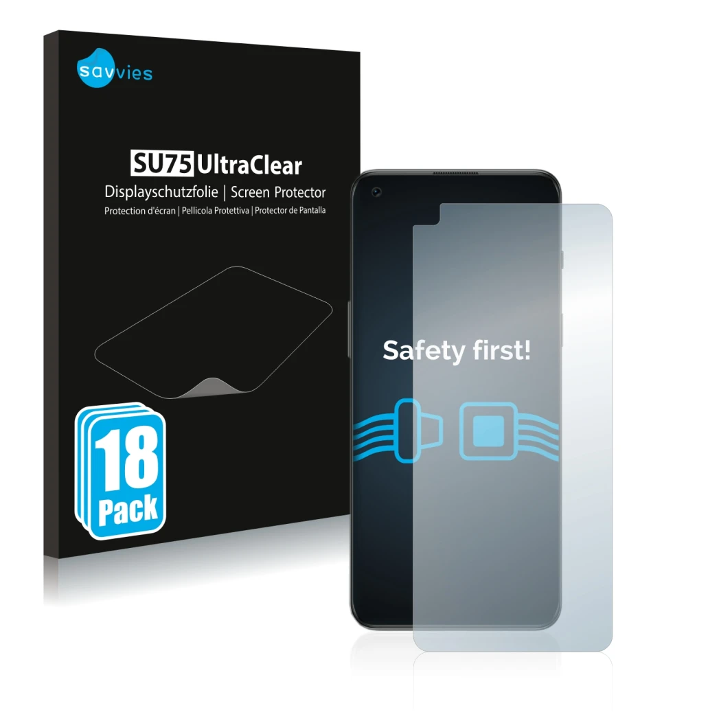 Parte frontal de un envase de producto con el logotipo de la marca Savvies. Al lado se muestra el dispositivo OnePlus Nord 2T 