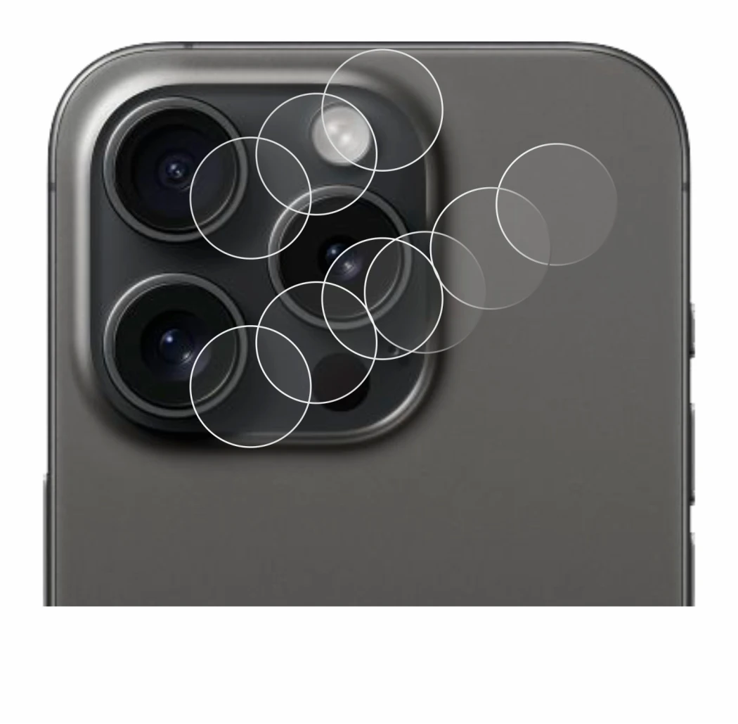Imagen del dispositivo Apple iPhone 15 Pro (SÓLO Cámara) con una amplia variedad de protectores de pantalla.