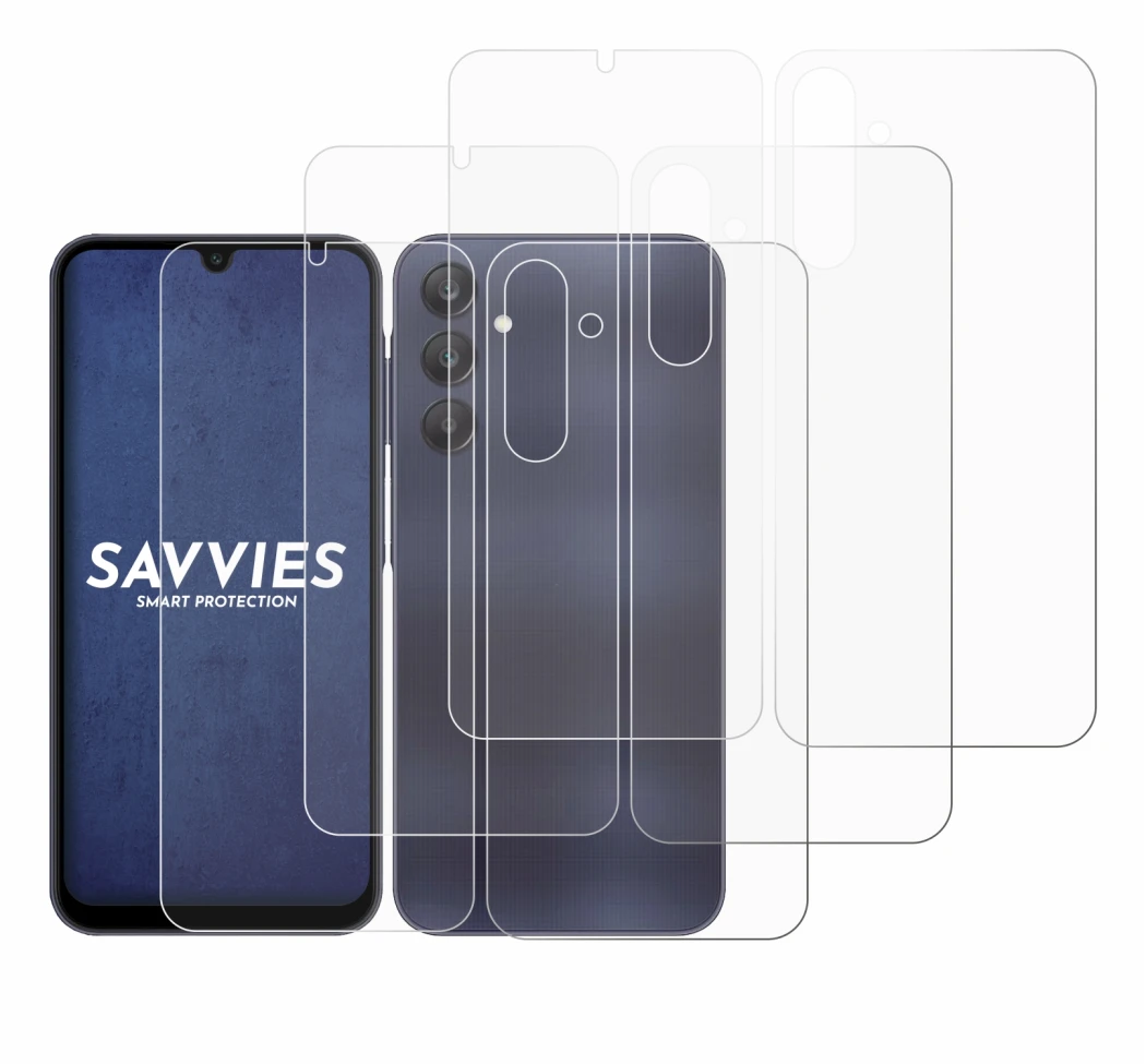 Imagen del dispositivo Samsung Galaxy A25 5G (Frontal+Trasero) con una amplia variedad de protectores de pantalla.
