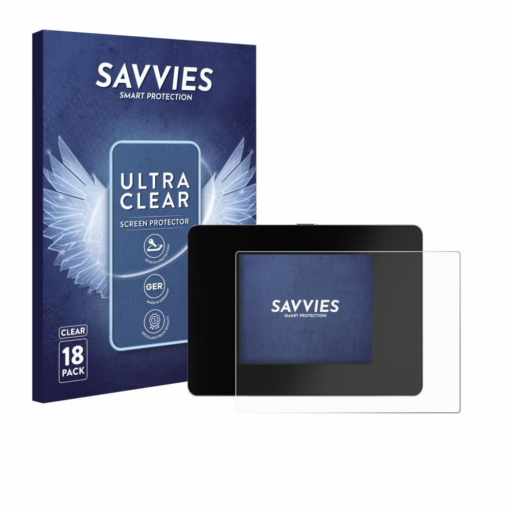 Parte frontal de un envase de producto con el logotipo de la marca Savvies. Al lado se muestra el dispositivo REINER SCT Authe