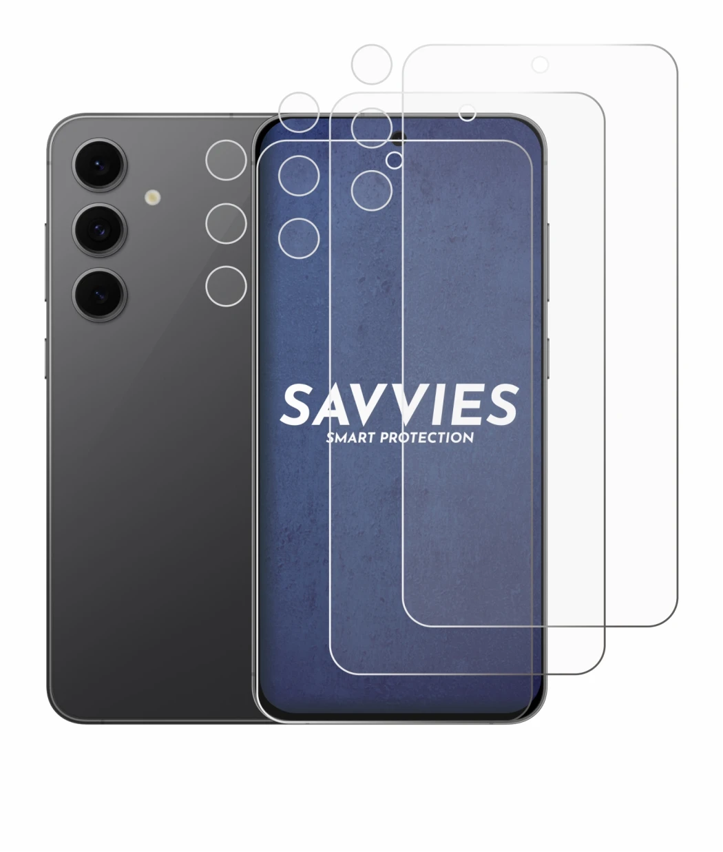 Imagen del dispositivo Samsung Galaxy S24 FE (Frontal+Cámara) con una amplia variedad de protectores de pantalla.