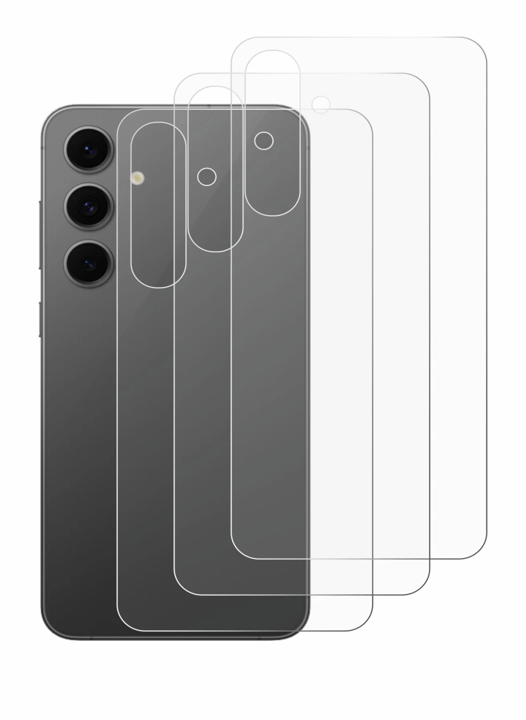 Imagen del dispositivo Samsung Galaxy S24 FE (Trasero) con una amplia variedad de protectores de pantalla.