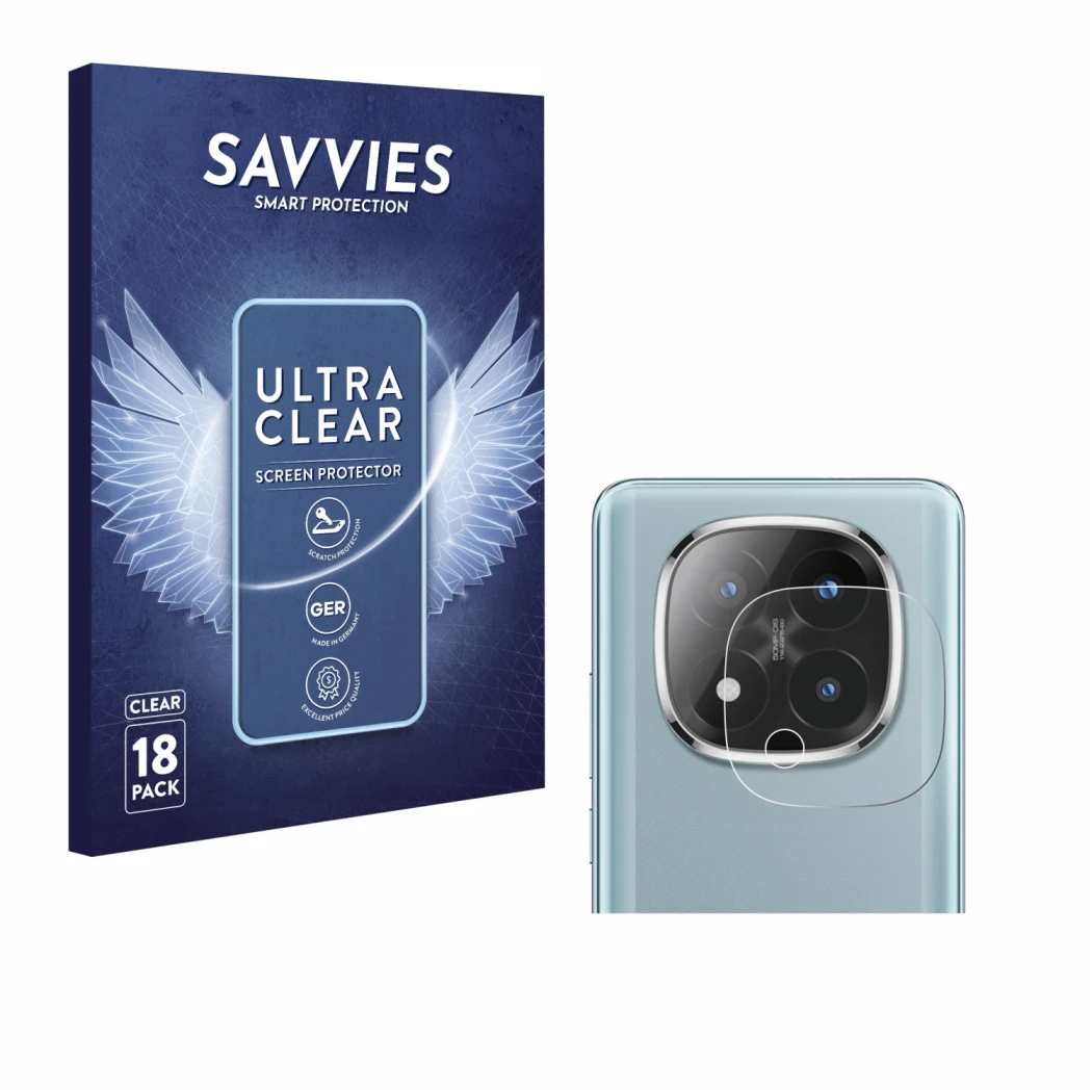 Parte frontal de un envase de producto con el logotipo de la marca Savvies. Al lado se muestra el dispositivo Xiaomi Redmi Not