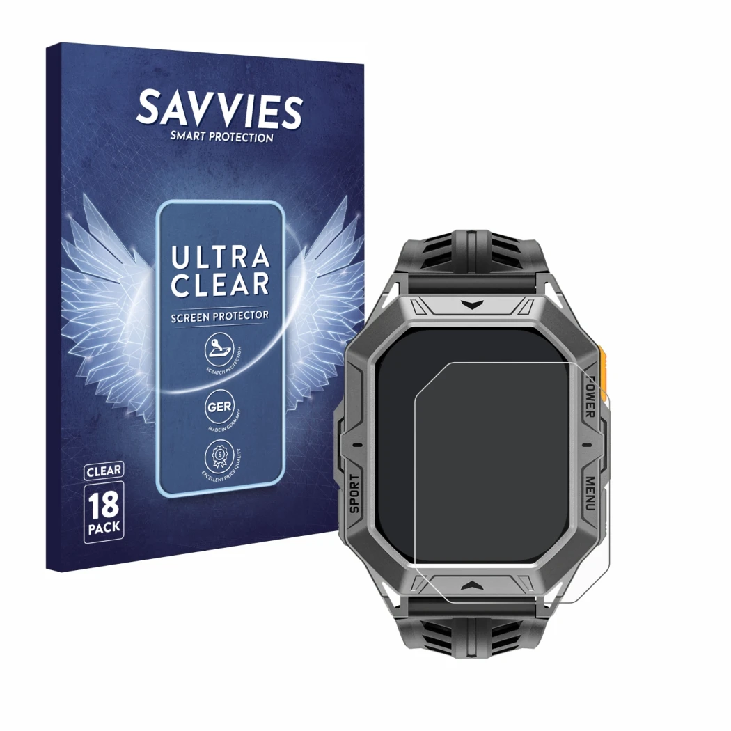 Parte frontal de un envase de producto con el logotipo de la marca Savvies. Al lado se muestra el dispositivo Stahlgear Thor 2