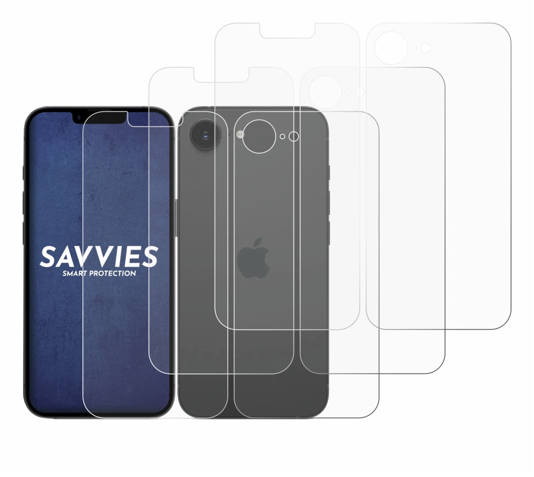 Imagen del dispositivo Apple iPhone 16e (Frontal+Trasero) con una amplia variedad de protectores de pantalla.