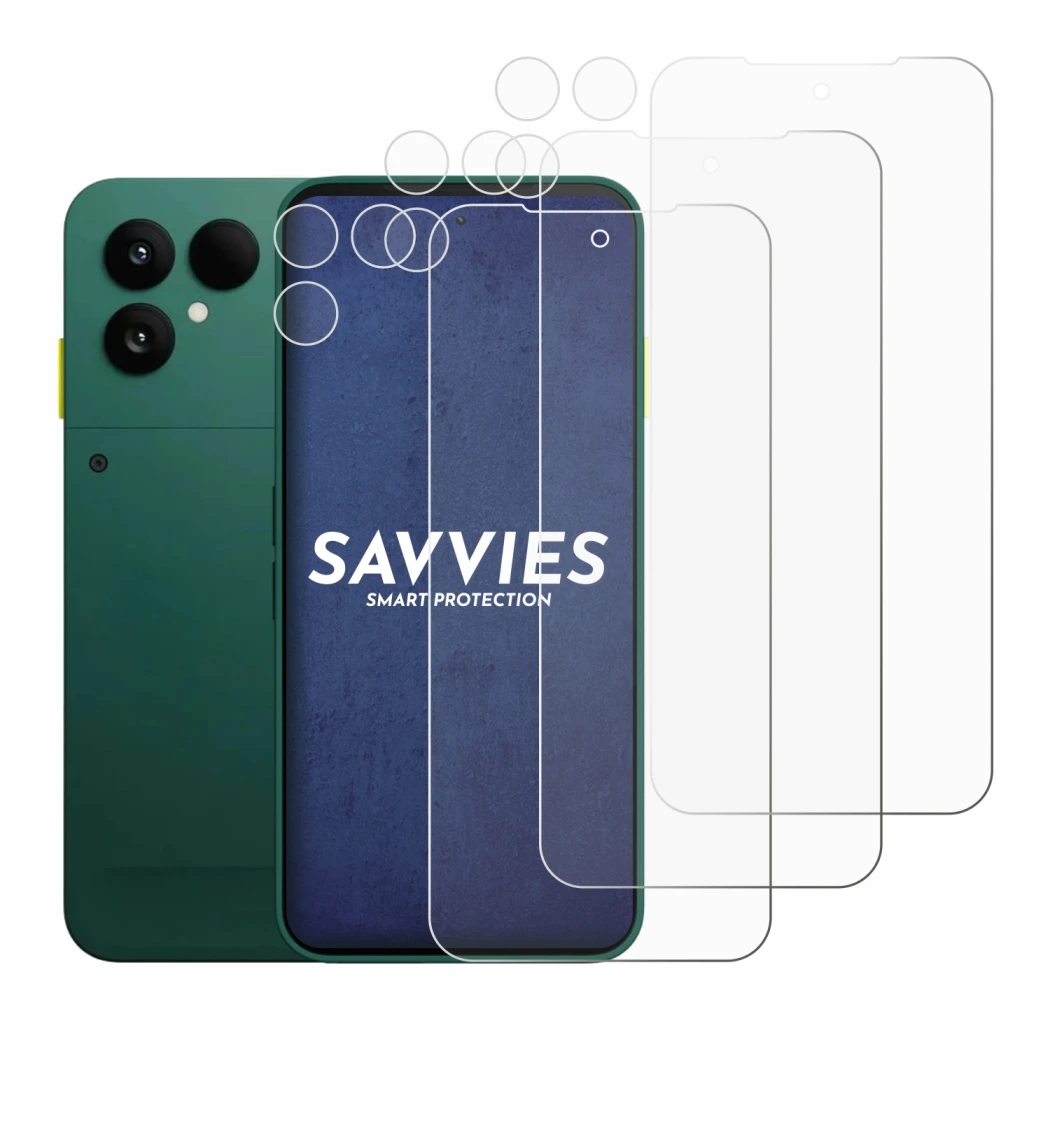 Imagen del dispositivo Fairphone 6 (Frontal+Cámara) con una amplia variedad de protectores de pantalla.