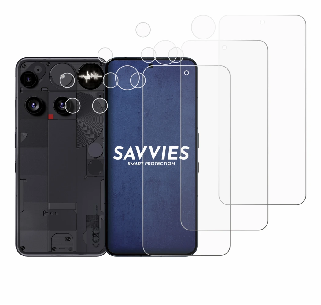 Imagen del dispositivo Nothing Phone (3) (Frontal+Cámara) con una amplia variedad de protectores de pantalla.