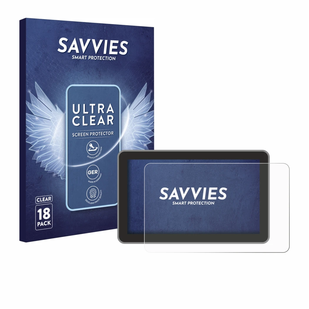 Parte frontal de un envase de producto con el logotipo de la marca Savvies. Al lado se muestra el dispositivo Bambu Lab H2D co