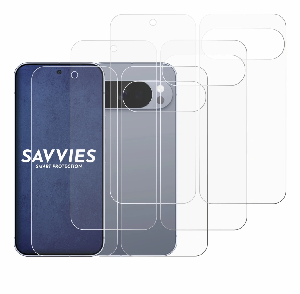 Imagen del dispositivo Google Pixel 10 Pro (Frontal+Trasero) con una amplia variedad de protectores de pantalla.