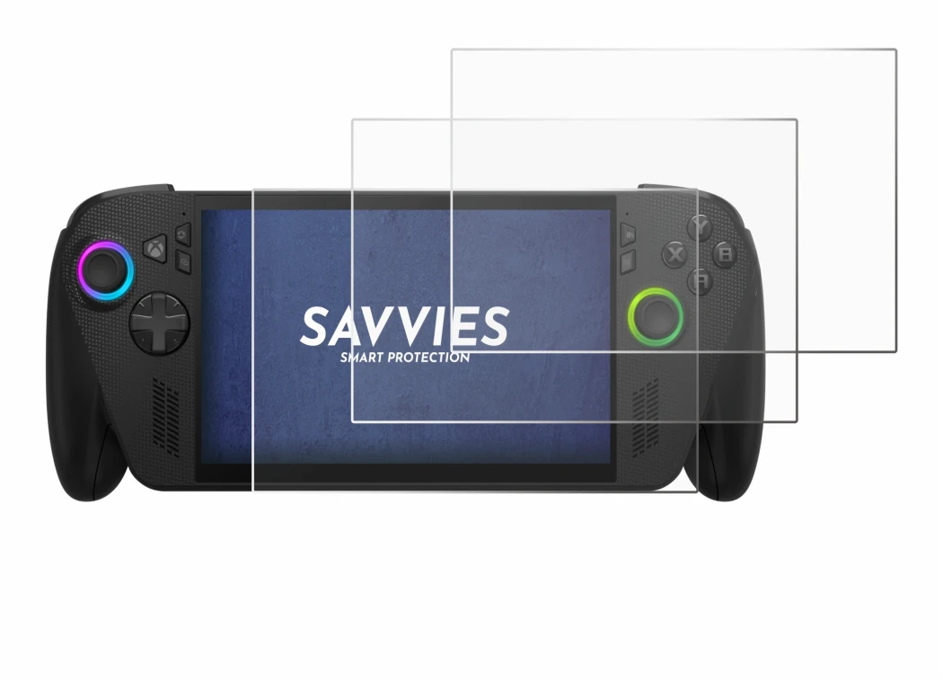 Imagen del dispositivo ASUS ROG Ally X 2025 con una amplia variedad de protectores de pantalla.