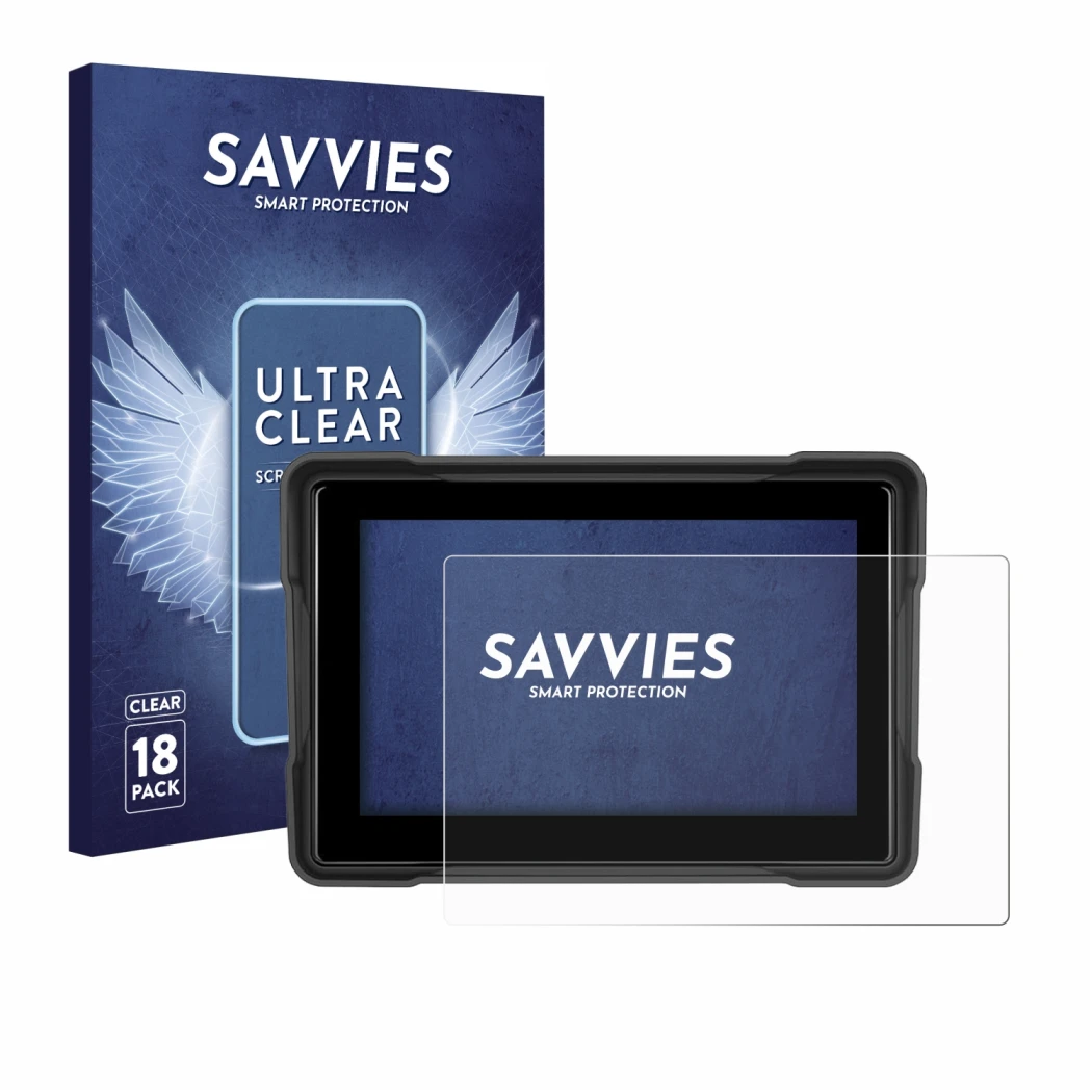 Parte frontal de un envase de producto con el logotipo de la marca Savvies. Al lado se muestra el dispositivo GOHHDL A4058-IP6