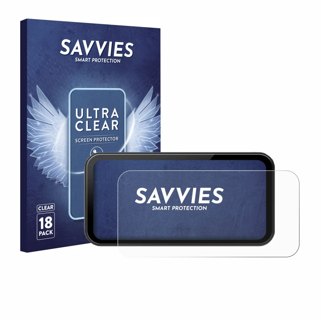 Parte frontal de un envase de producto con el logotipo de la marca Savvies. Al lado se muestra el dispositivo Wonsidary W622 6