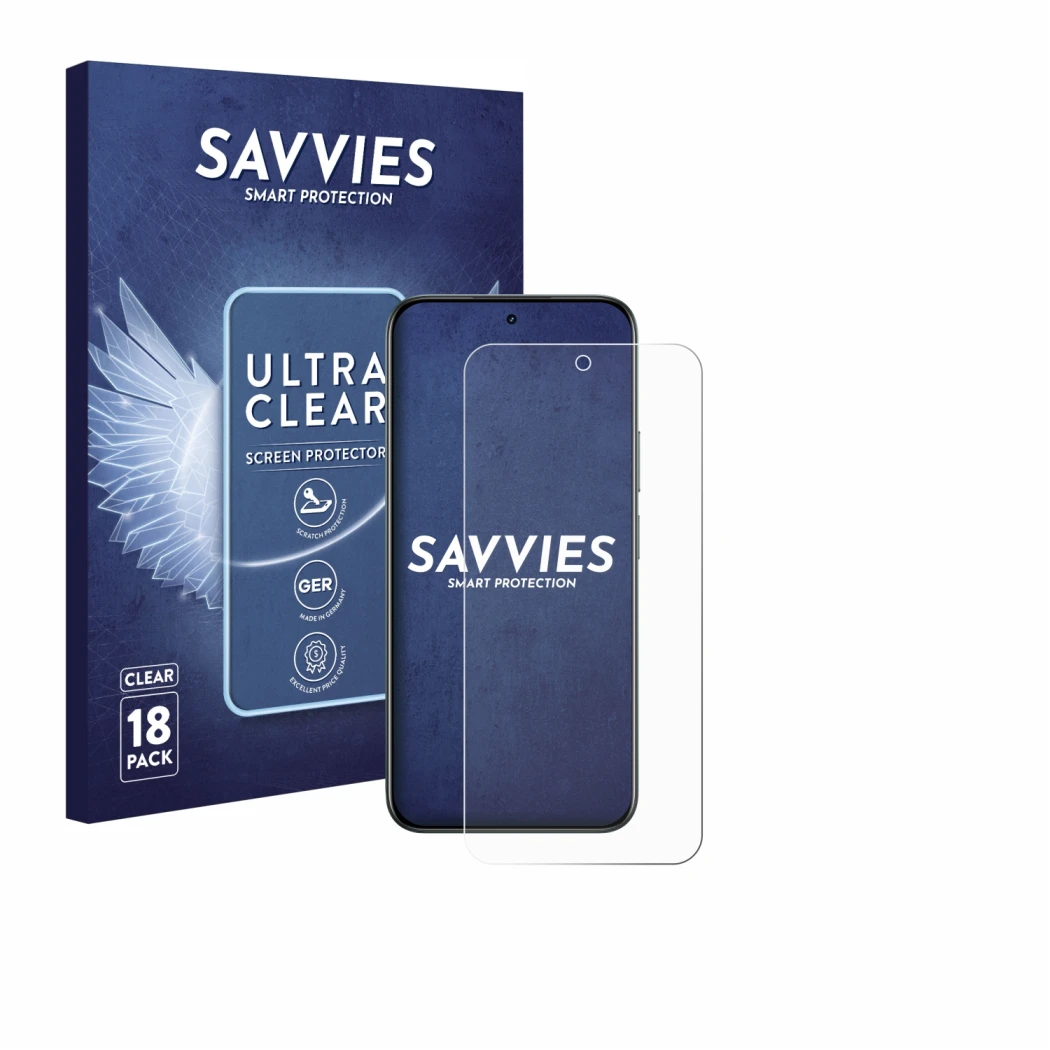 Parte frontal de un envase de producto con el logotipo de la marca Savvies. Al lado se muestra el dispositivo realme C85 5G co