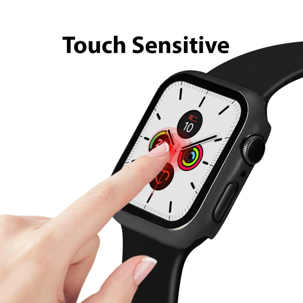 Dedo tocando la pantalla protegida del reloj