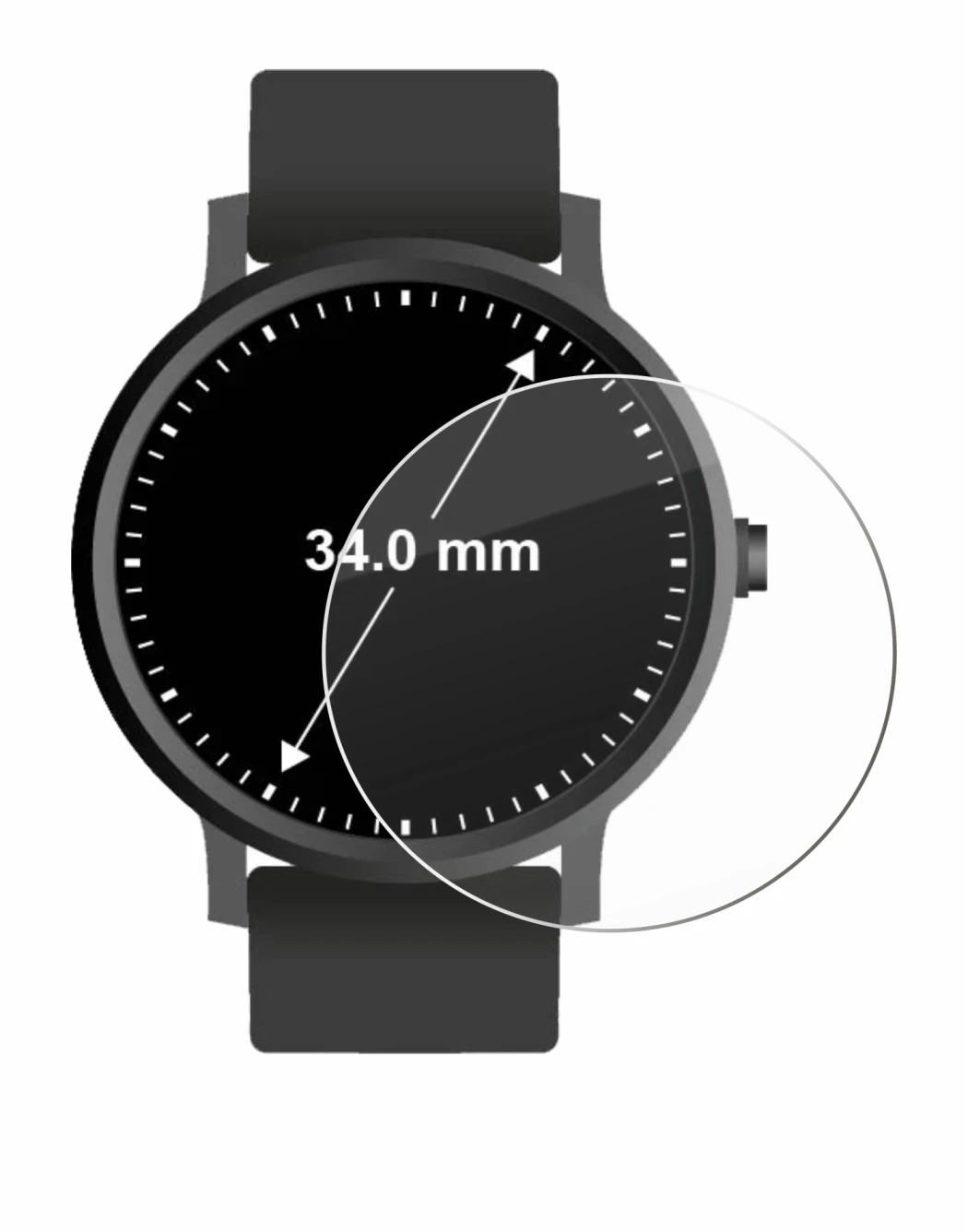 Imagen del dispositivo Relojes (Circular, ø: 34 mm) con una amplia variedad de protectores de pantalla.