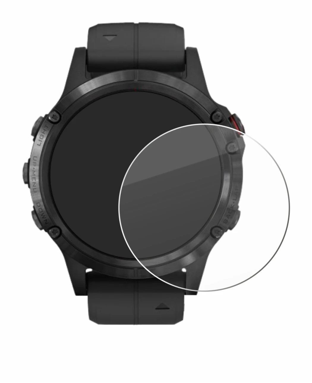 Imagen del dispositivo Garmin Fenix 5 Plus (47 mm) con una amplia variedad de protectores de pantalla.