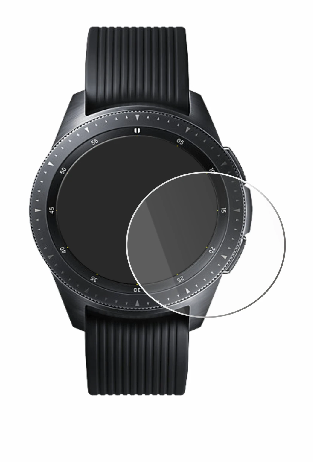 Imagen del dispositivo Samsung Galaxy Watch (42 mm) con una amplia variedad de protectores de pantalla.