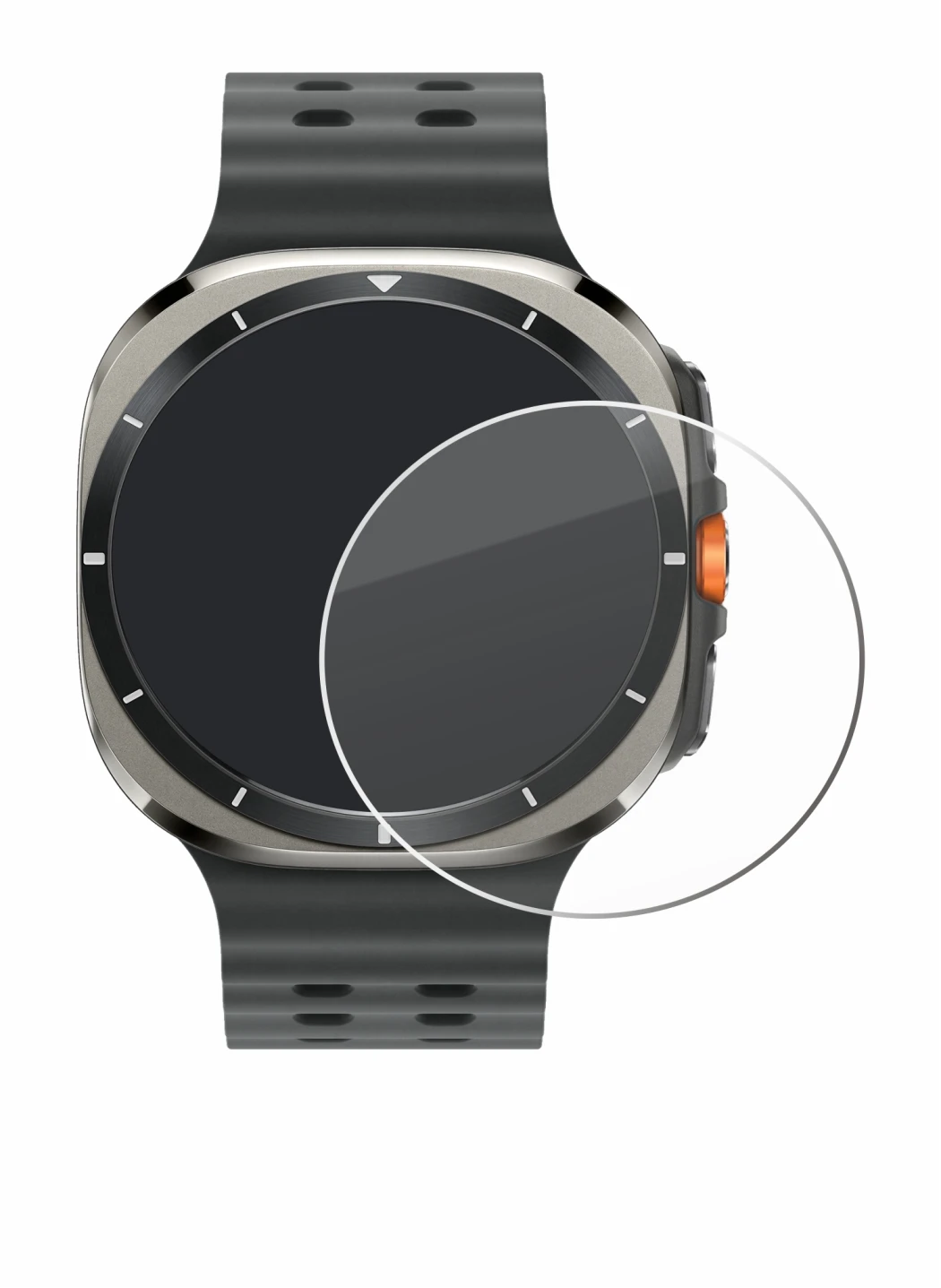 Imagen del dispositivo Samsung Galaxy Watch Ultra (47 mm) con una amplia variedad de protectores de pantalla.