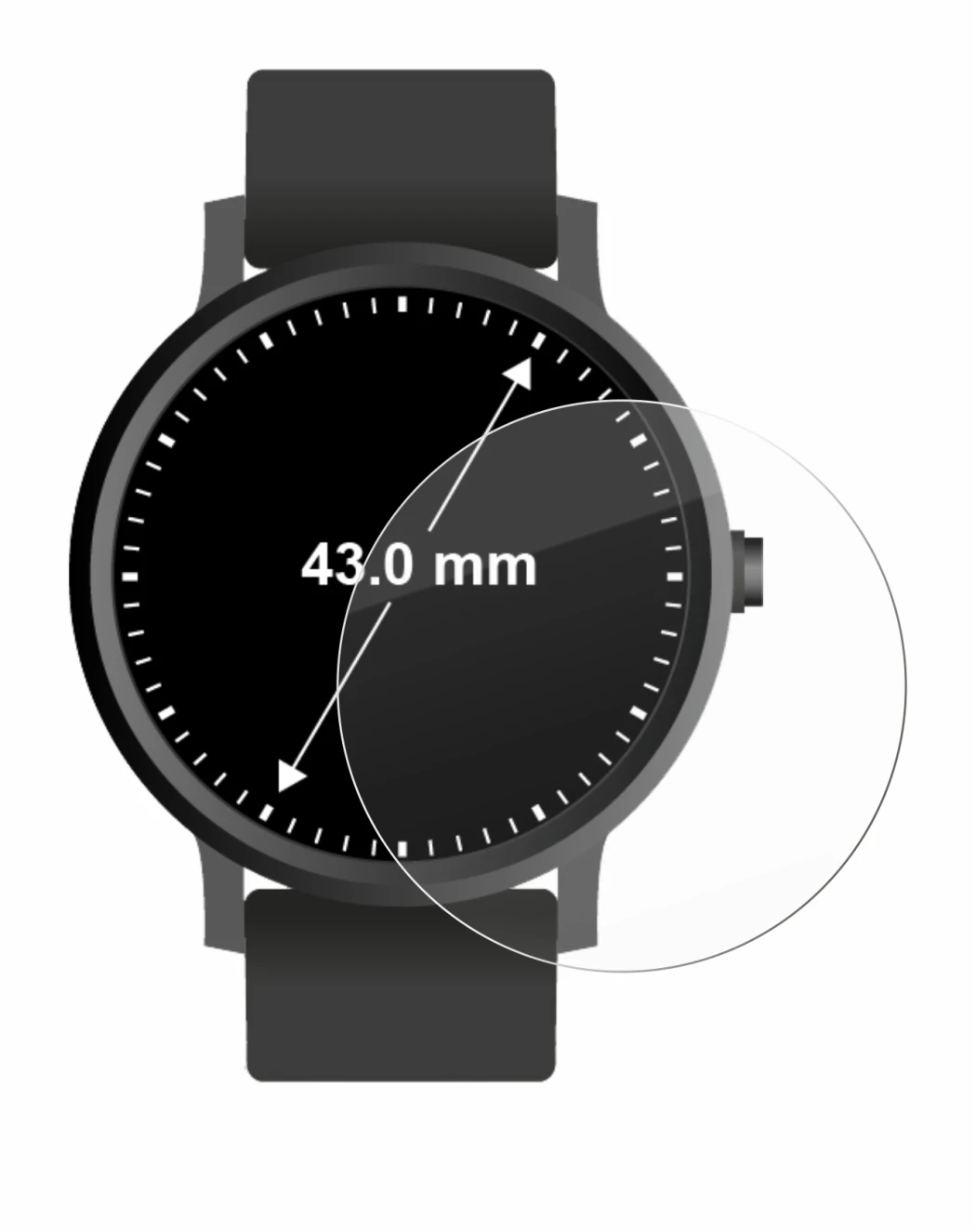 Imagen del dispositivo Relojes (Circular, ø: 43 mm) con una amplia variedad de protectores de pantalla.