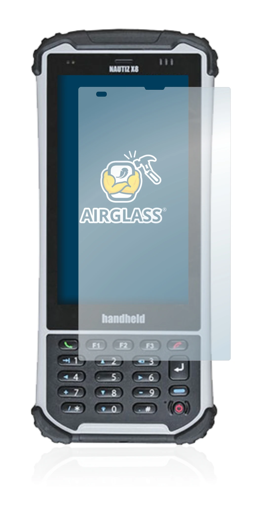 Imagen del dispositivo Handheld Nautiz X8 con una amplia variedad de protectores de pantalla.