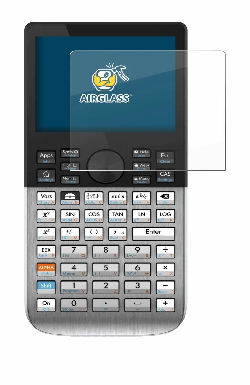 Imagen del dispositivo HP Prime con una amplia variedad de protectores de pantalla.