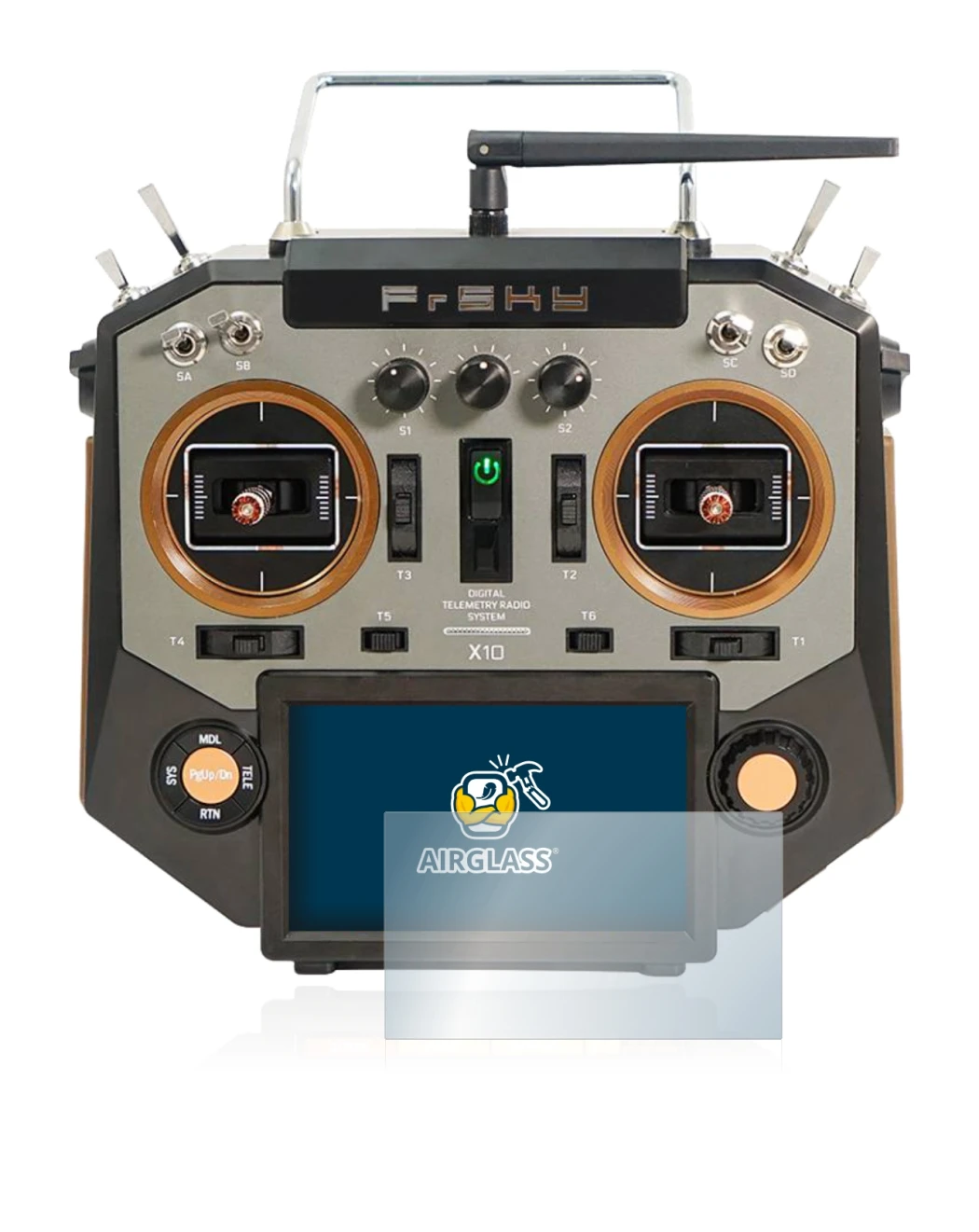 Imagen del dispositivo FrSky Horus X10 con una amplia variedad de protectores de pantalla.