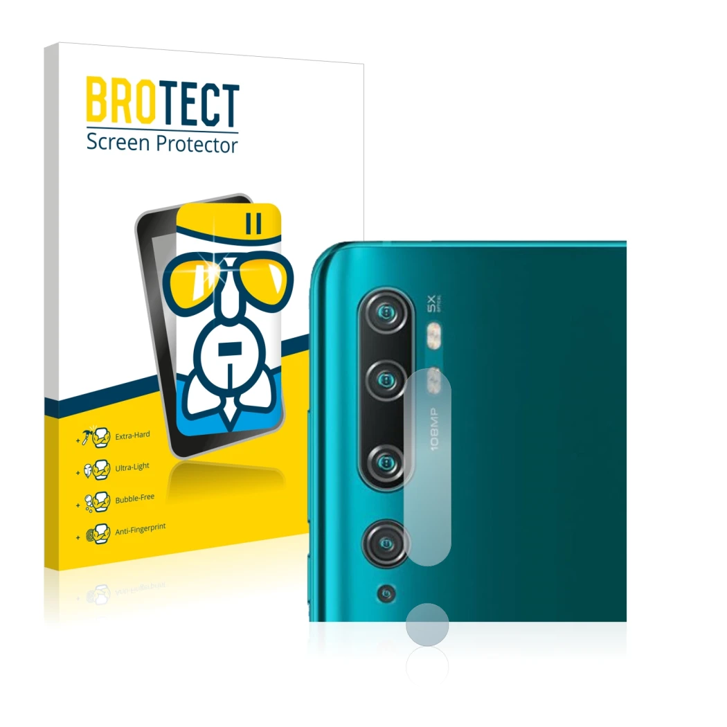 Parte frontal de un envase de producto con el logotipo de la marca BROTECT. Al lado se muestra el dispositivo Xiaomi Mi Note 1
