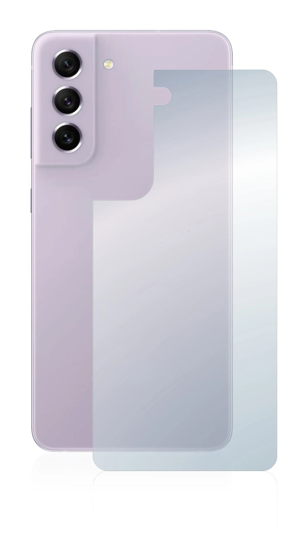 Imagen del dispositivo Samsung Galaxy S21 FE 5G (Trasero) con una amplia variedad de protectores de pantalla.
