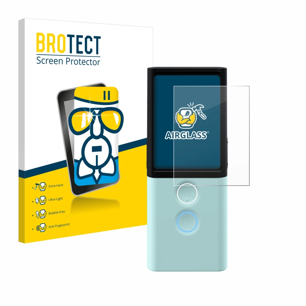 Parte frontal de un envase de producto con el logotipo de la marca BROTECT. Al lado se muestra el dispositivo Vasco Translator