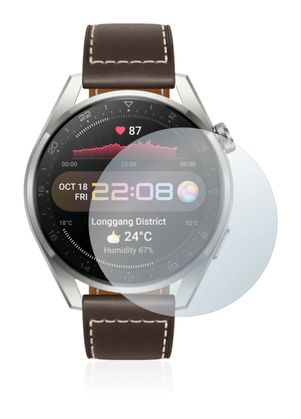 Imagen del dispositivo Huawei Watch 3 Pro con una amplia variedad de protectores de pantalla.