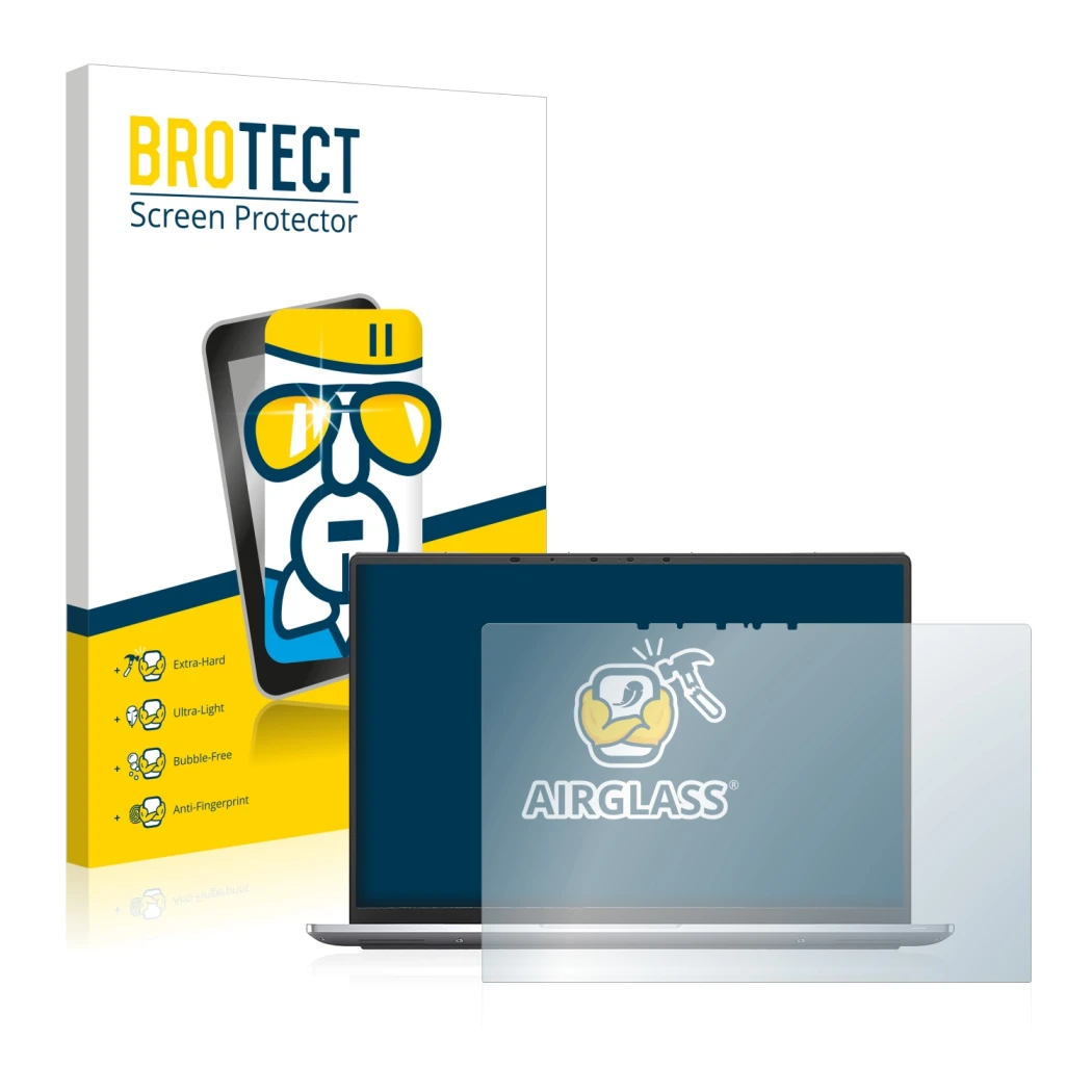 Parte frontal de un envase de producto con el logotipo de la marca BROTECT. Al lado se muestra el dispositivo Dell Latitude 94