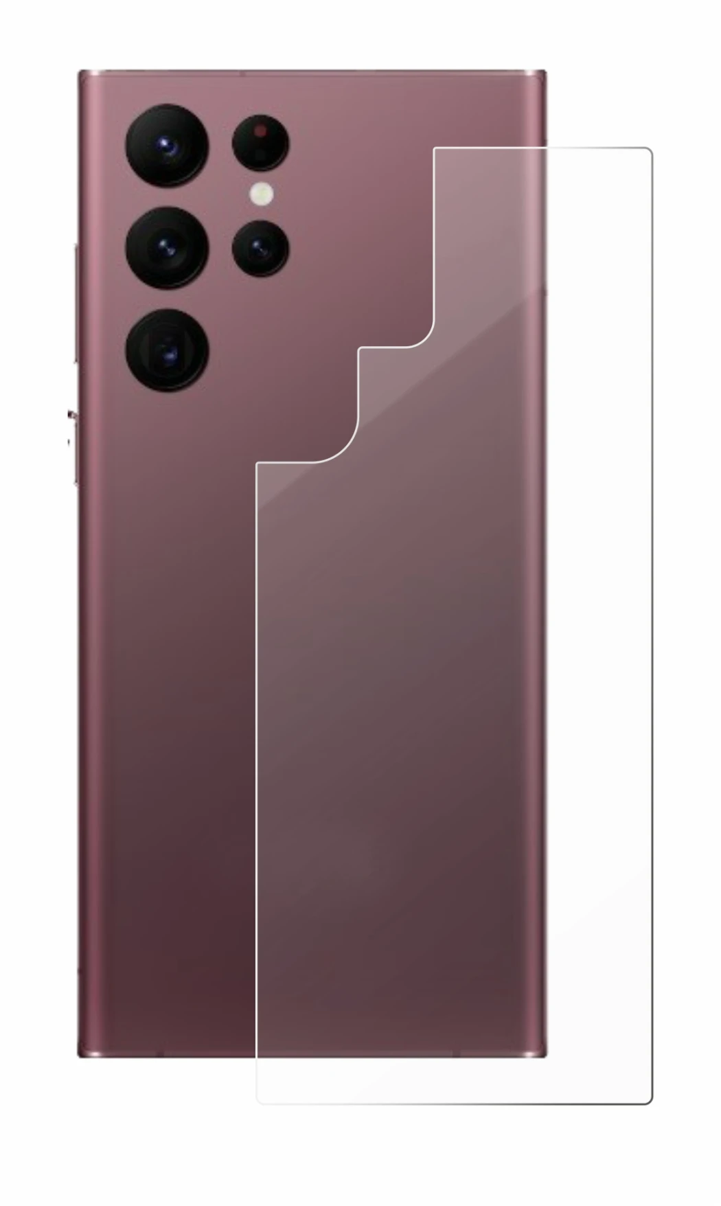 Imagen del dispositivo Samsung Galaxy S22 Ultra 5G (Trasero) con una amplia variedad de protectores de pantalla.