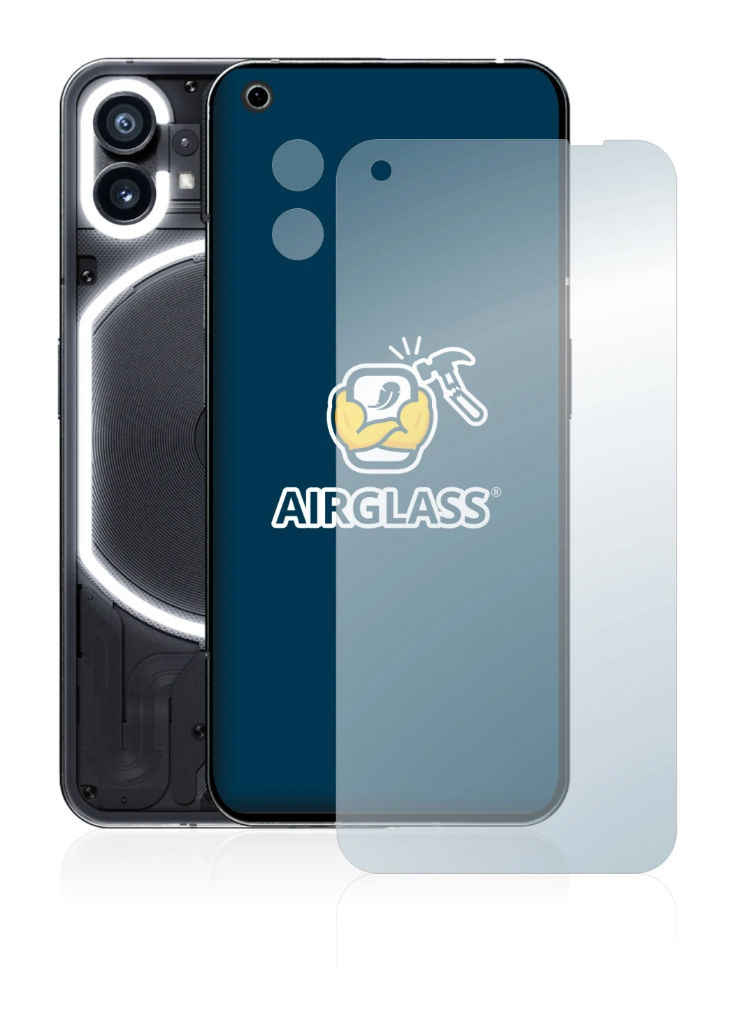 Imagen del dispositivo Nothing Phone (1) (Frontal+Cámara) con una amplia variedad de protectores de pantalla.