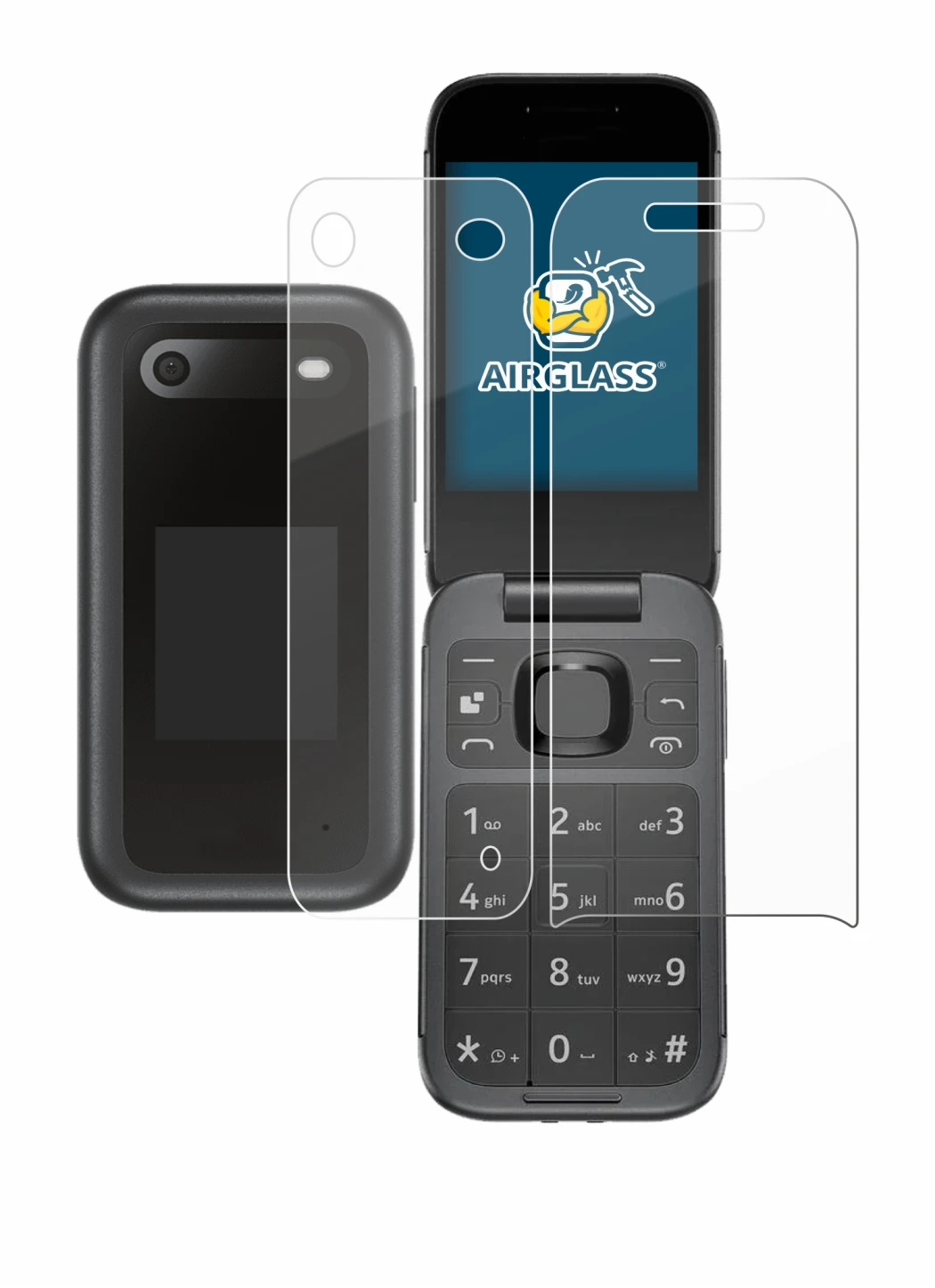 Imagen del dispositivo Nokia 2660 Flip (Frontal+Trasero) con una amplia variedad de protectores de pantalla.