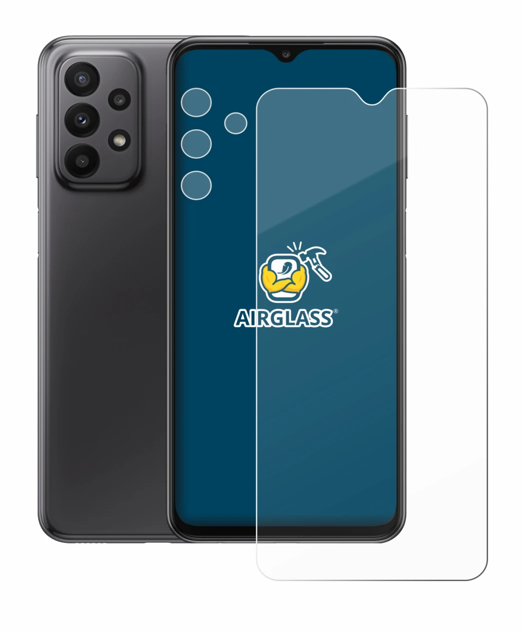 Imagen del dispositivo Samsung Galaxy A23 5G (Frontal+Cámara) con una amplia variedad de protectores de pantalla.