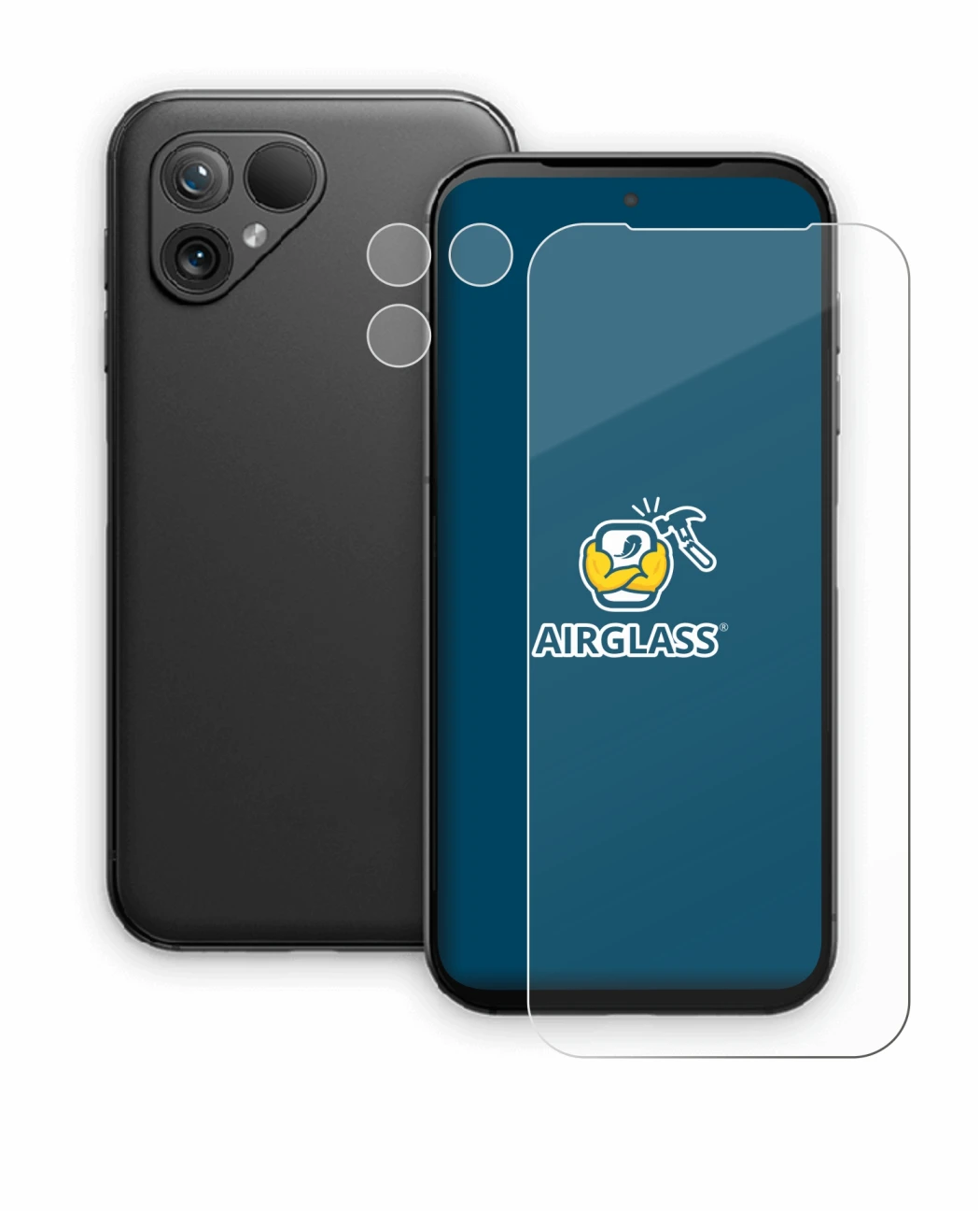 Imagen del dispositivo Fairphone 5 (Frontal+Cámara) con una amplia variedad de protectores de pantalla.