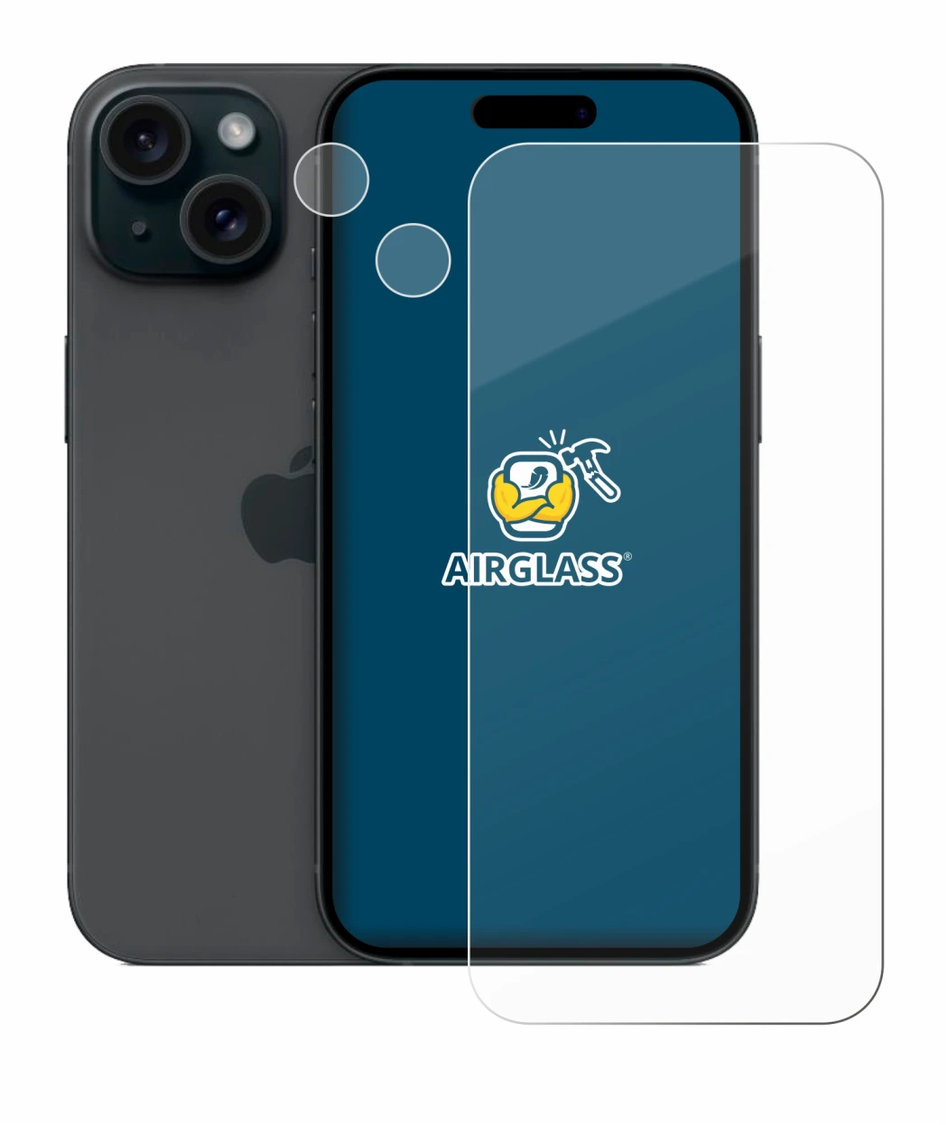 Imagen del dispositivo Apple iPhone 15 (Frontal+Cámara) con una amplia variedad de protectores de pantalla.