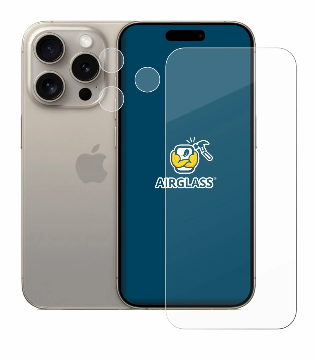 Imagen del dispositivo Apple iPhone 15 Pro (Frontal+Cámara) con una amplia variedad de protectores de pantalla.