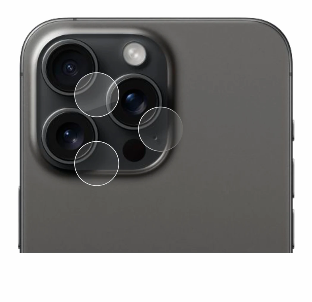 Imagen del dispositivo Apple iPhone 15 Pro Max (SÓLO Cámara) con una amplia variedad de protectores de pantalla.