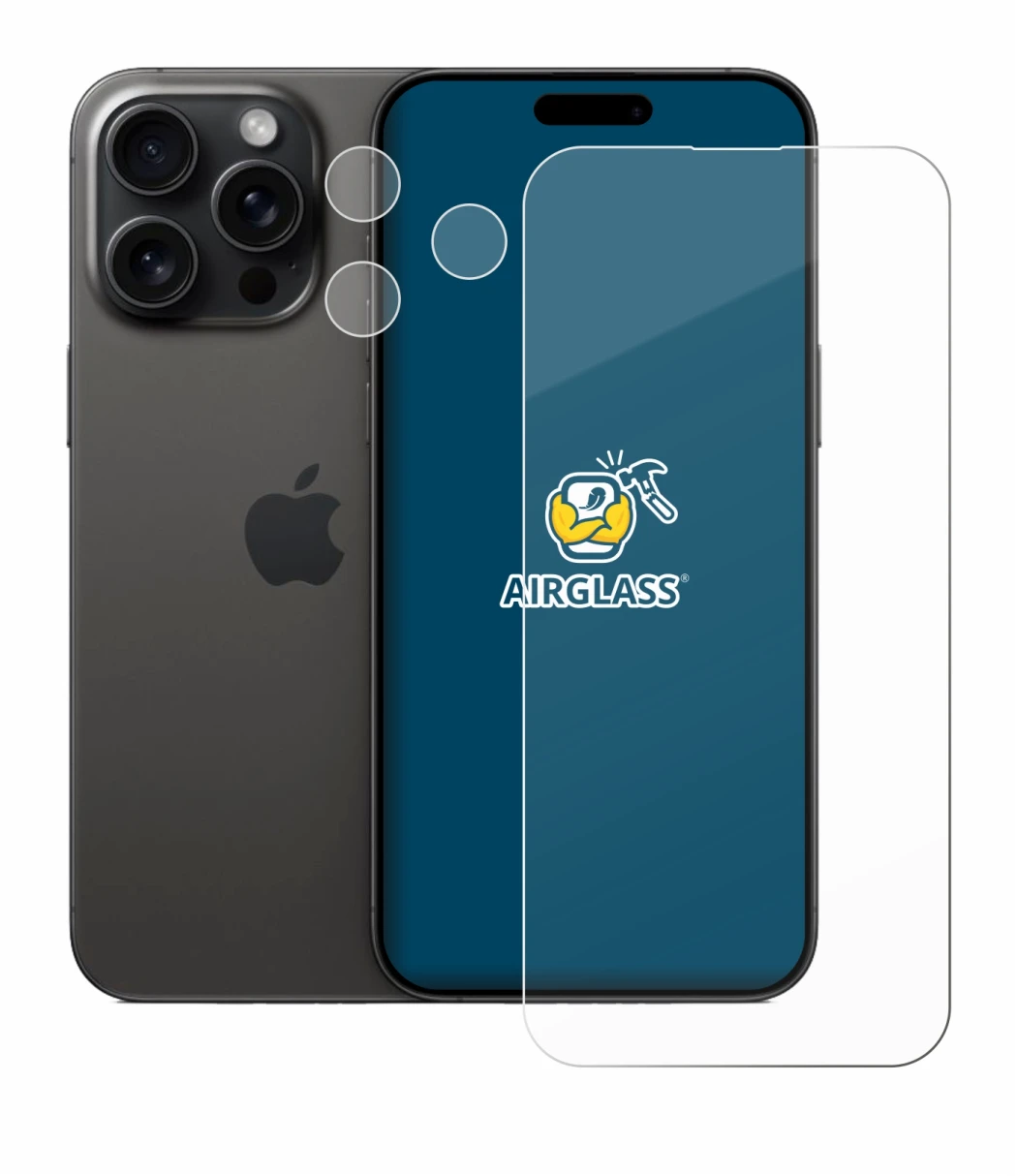 Imagen del dispositivo Apple iPhone 15 Pro Max (Frontal+Cámara) con una amplia variedad de protectores de pantalla.