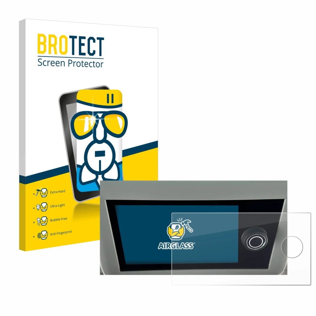 Parte frontal de un envase de producto con el logotipo de la marca BROTECT. Al lado se muestra el dispositivo Volkswagen Calif