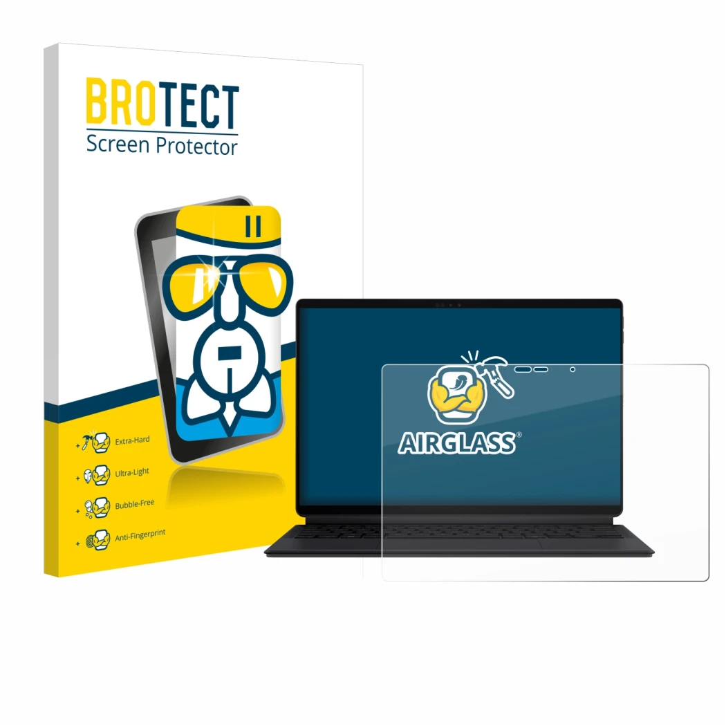 Parte frontal de un envase de producto con el logotipo de la marca BROTECT. Al lado se muestra el dispositivo ASUS ProArt PZ13