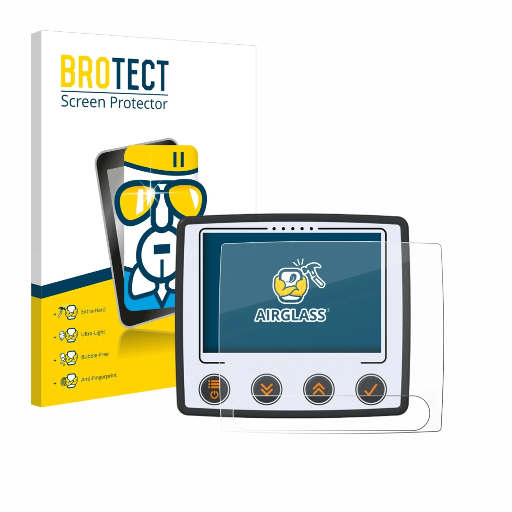 Parte frontal de un envase de producto con el logotipo de la marca BROTECT. Al lado se muestra el dispositivo Skytraxx 5 Mini 