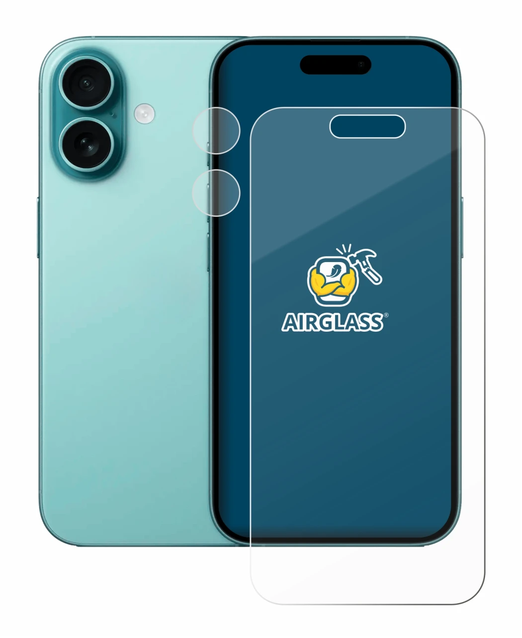 Imagen del dispositivo Apple iPhone 16 (Frontal+Cámara) con una amplia variedad de protectores de pantalla.