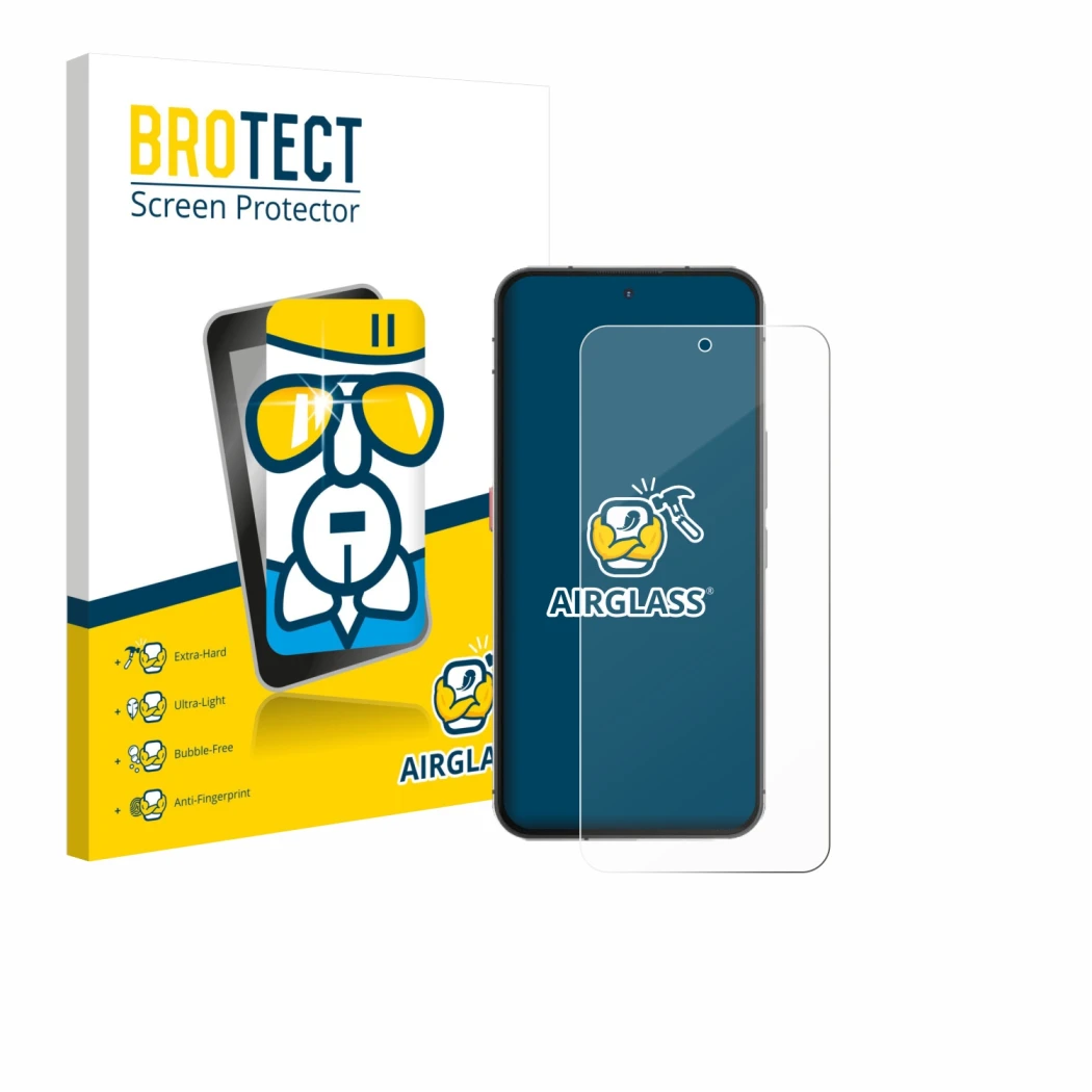 Parte frontal de un envase de producto con el logotipo de la marca BROTECT. Al lado se muestra el dispositivo Oukitel WP200 Pr