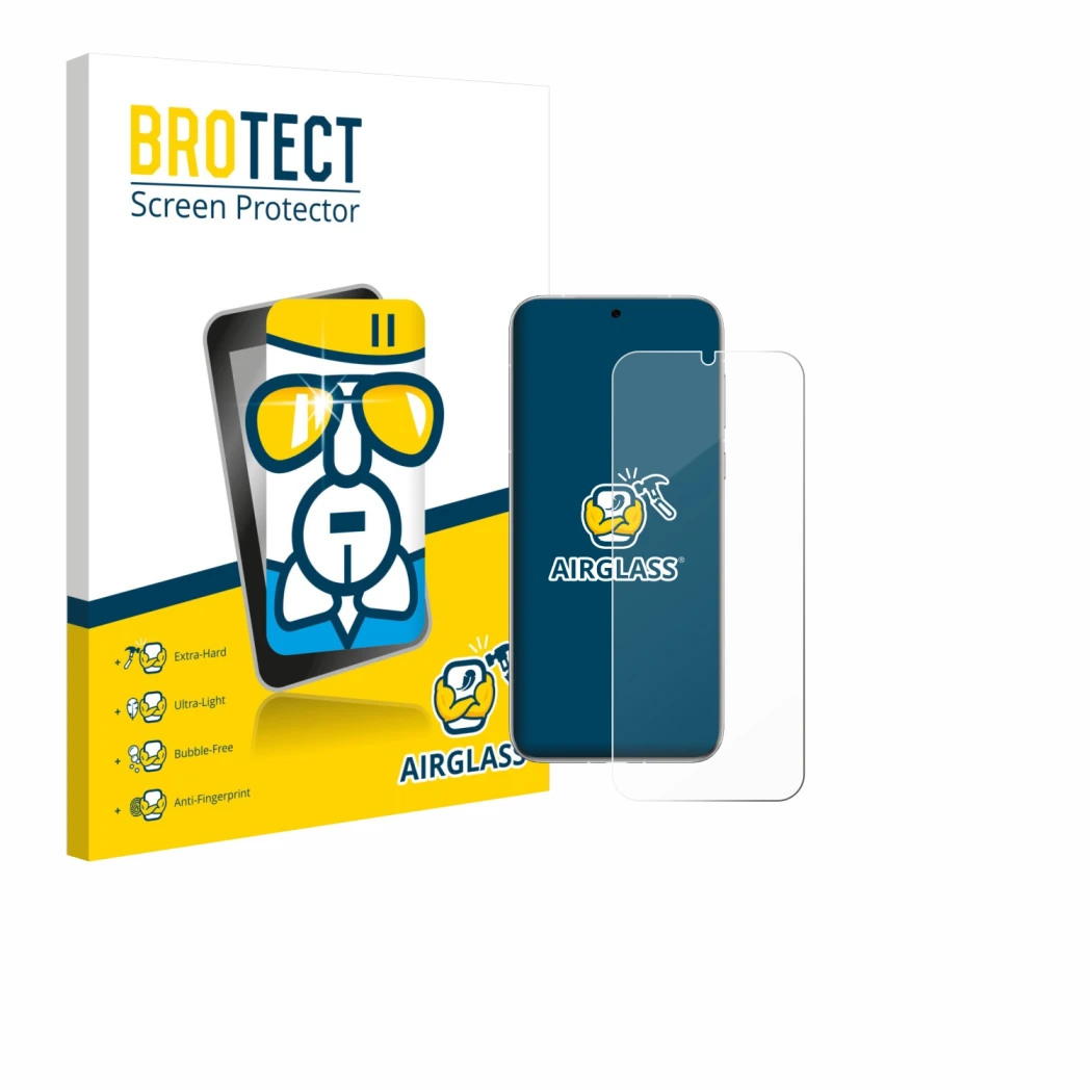 Parte frontal de un envase de producto con el logotipo de la marca BROTECT. Al lado se muestra el dispositivo Huawei Pura 80 U