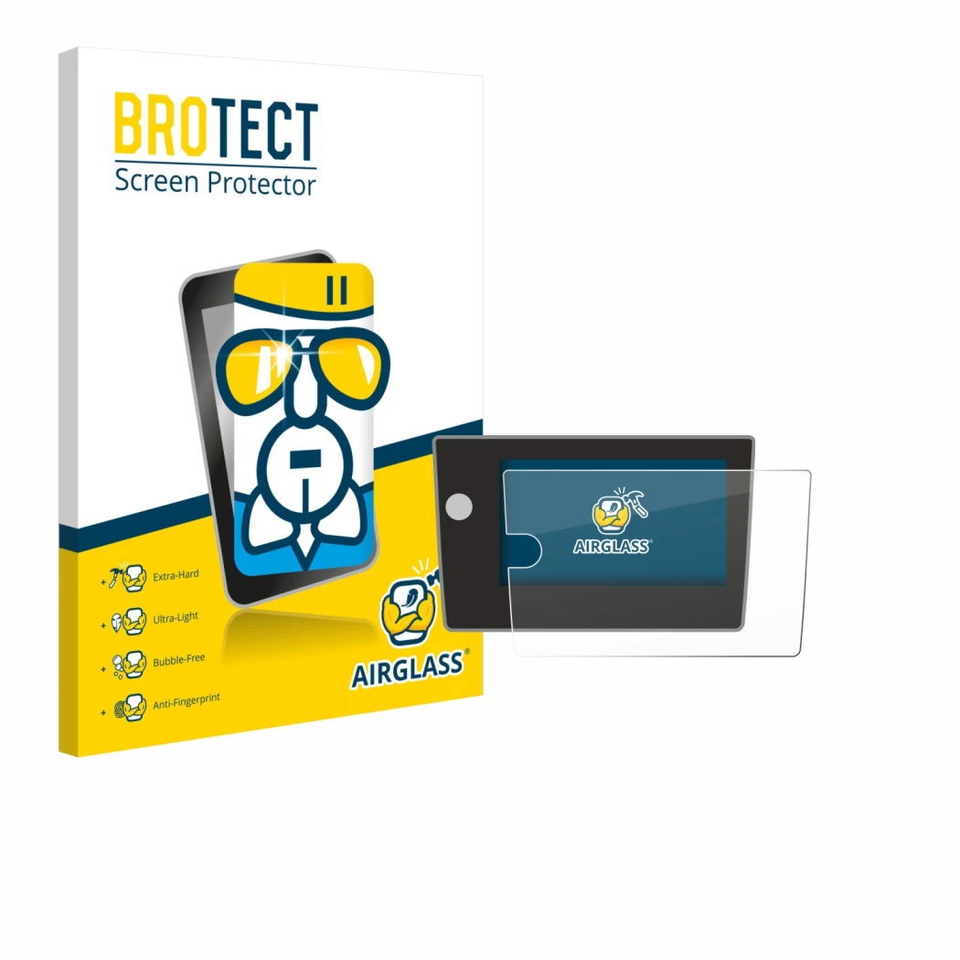 Parte frontal de un envase de producto con el logotipo de la marca BROTECT. Al lado se muestra el dispositivo Volkswagen Polo 