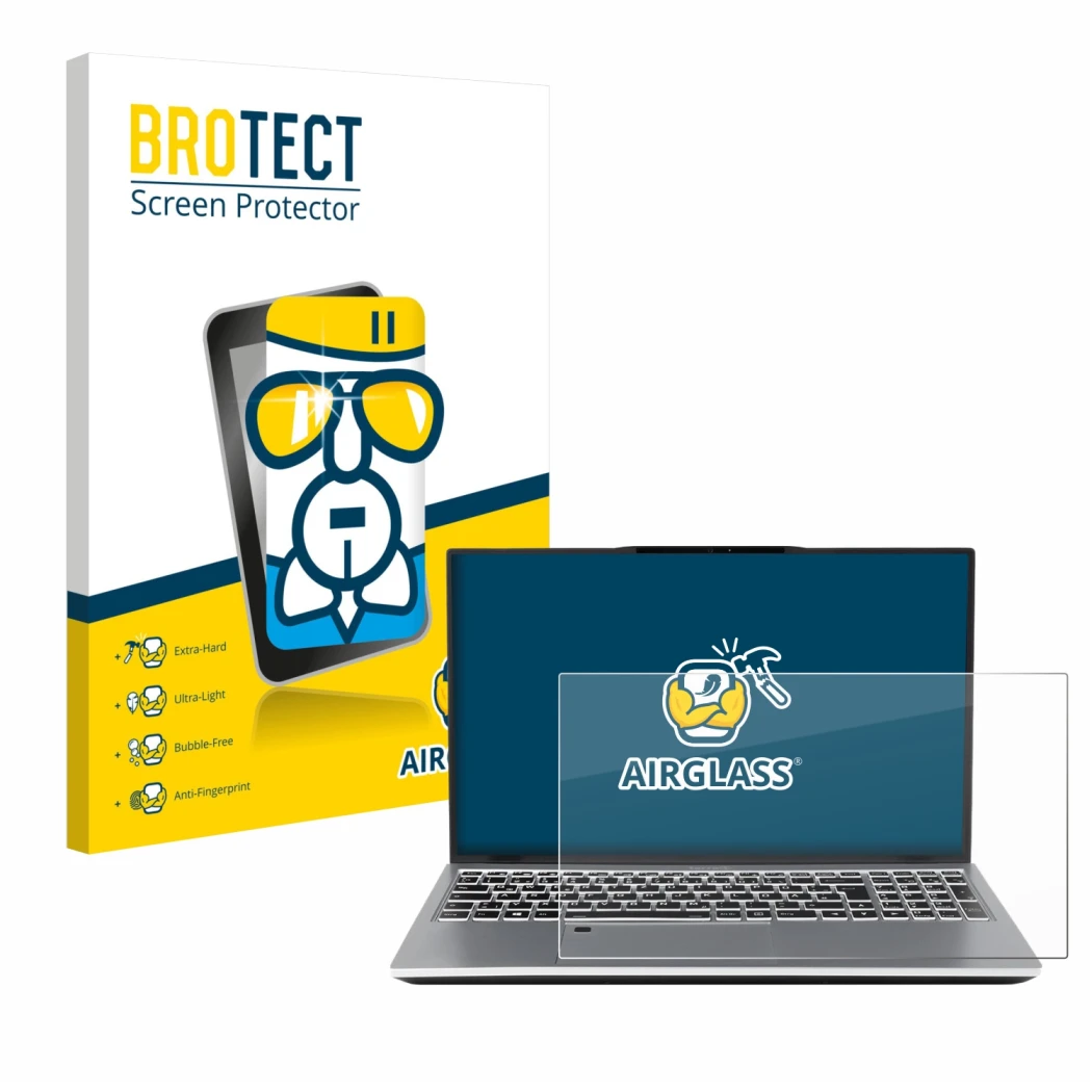 Parte frontal de un envase de producto con el logotipo de la marca BROTECT. Al lado se muestra el dispositivo terra Mobile 155