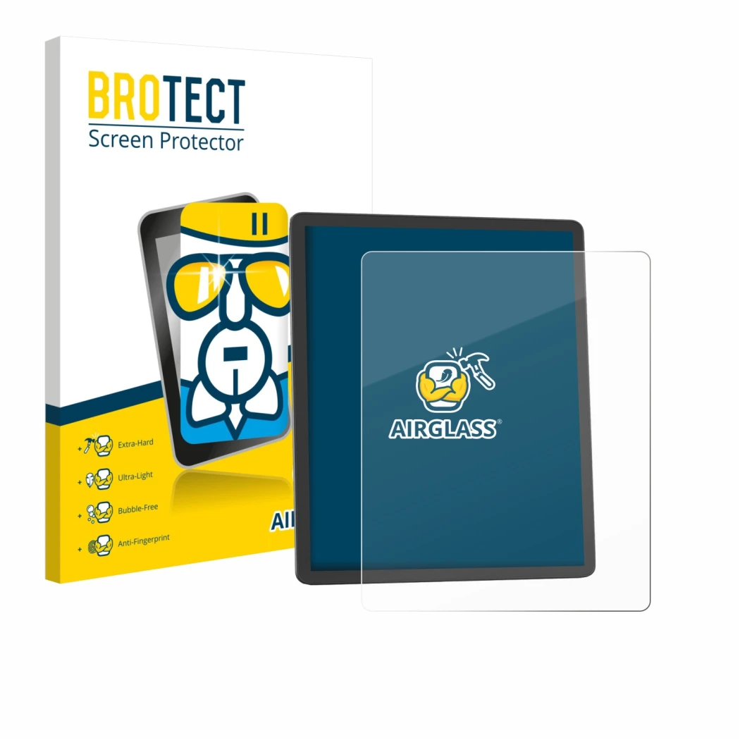 Parte frontal de un envase de producto con el logotipo de la marca BROTECT. Al lado se muestra el dispositivo Amazon Kindle Sc